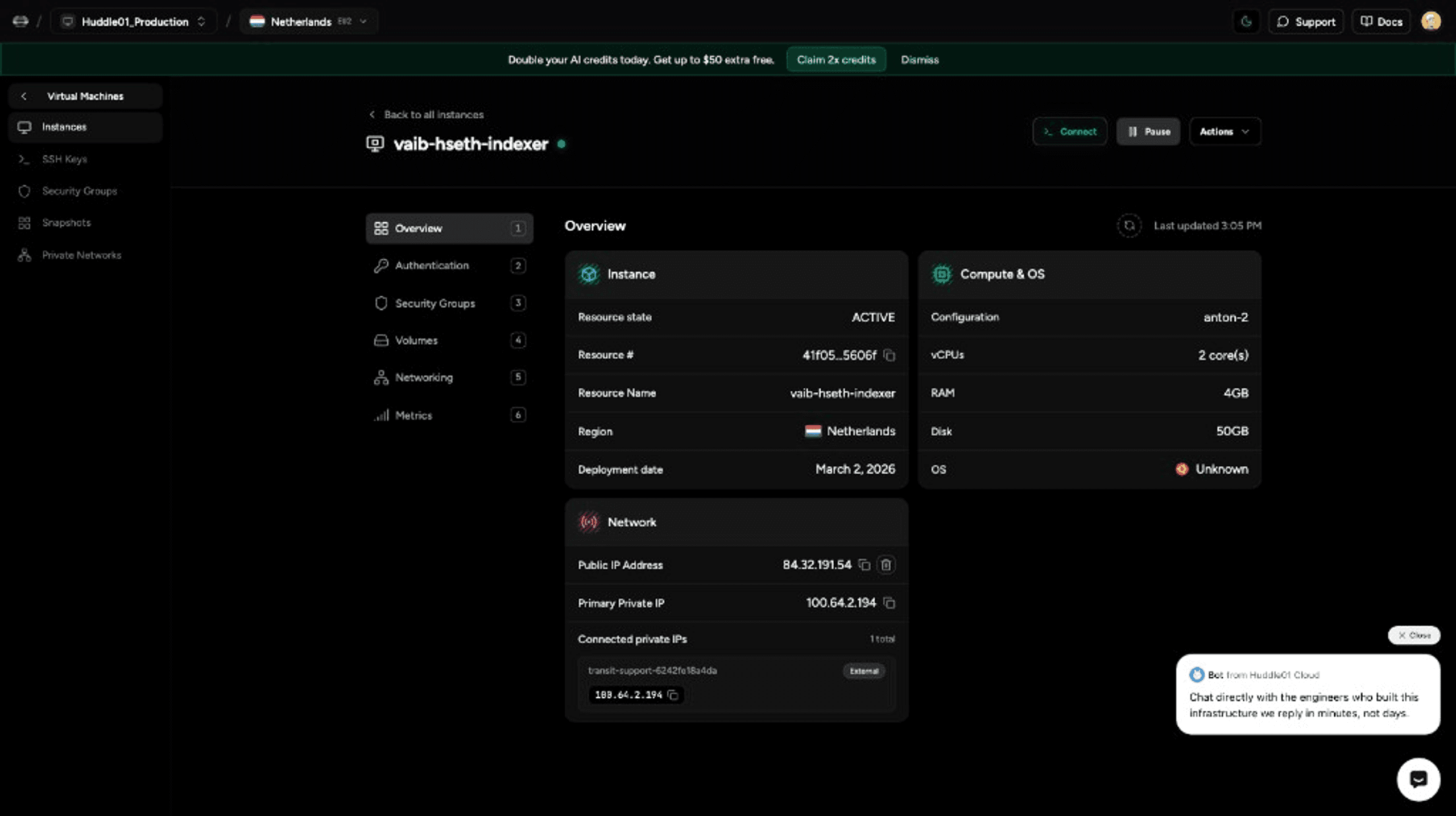 Cloud dashboard with a quiet layout